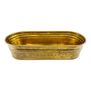 Vintage Mid Century Large Oval Brass Jardinière Trough Planter For Sale