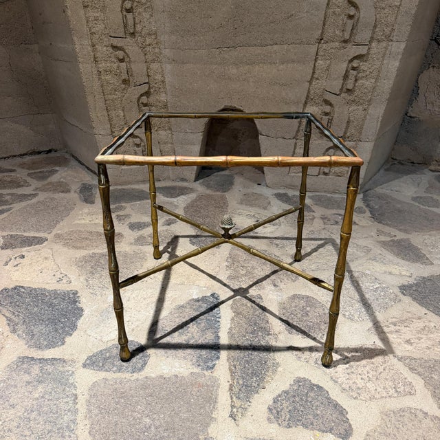 1950s Faux Bamboo Brass Square Side Table Arturo Pani For Sale - Image 10 of 10