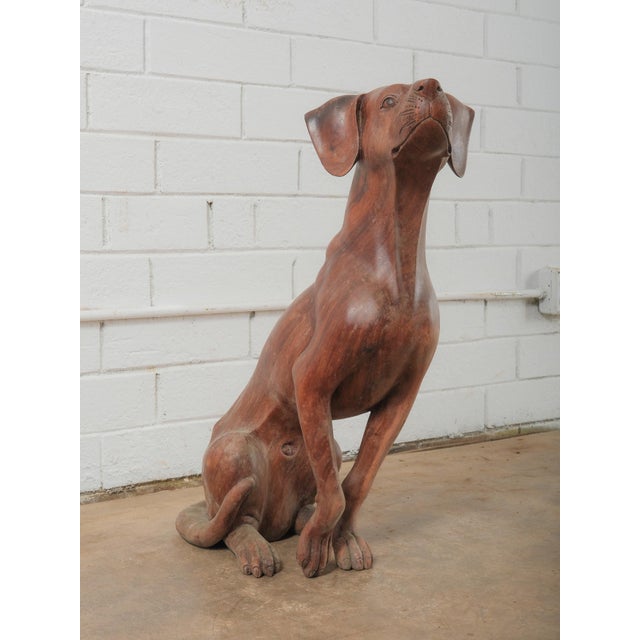 2020s Hand-Carved Wooden Hound Dog Sculpture in Rich Warm Brown Finish For Sale - Image 5 of 6