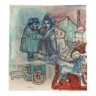 Mino Maccari, The Farewell, Mid-20th Century, Watercolor For Sale