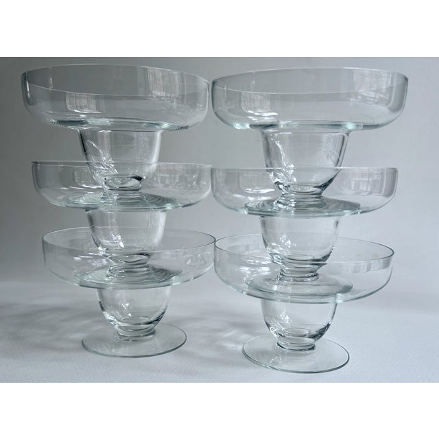 Glass Mid 20th Century Wide Clear Glass Pedestal Dishes - Set of 6 For Sale - Image 7 of 13
