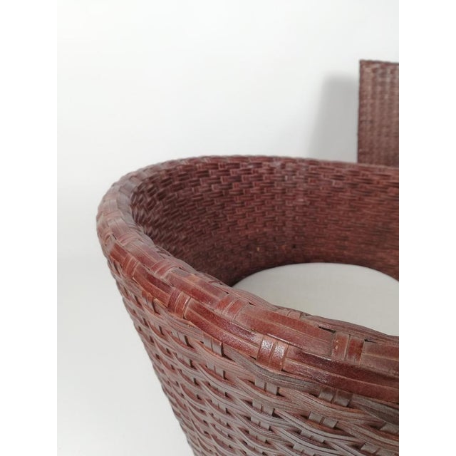 Postmodern Vis À Vis Sofa in Hand-Woven, Leather Wood and Bamboo attributed to Nico Devito, 1980s For Sale - Image 14 of 18