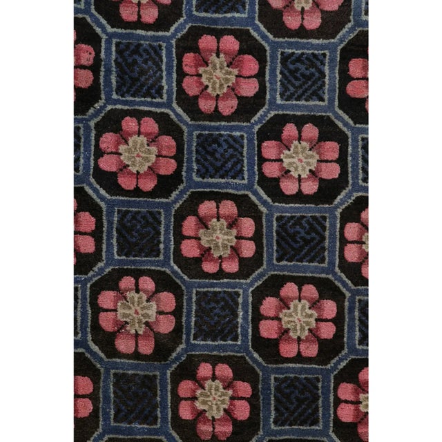 Rug & Kilim Antique Chinese Rug in Blue With Floral Medallions, From Rug & Kilim For Sale - Image 4 of 7