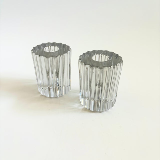 Ridgeleigh Ribbed Glass Candlestick Holders by Heisey - Set of 2 For Sale - Image 4 of 8