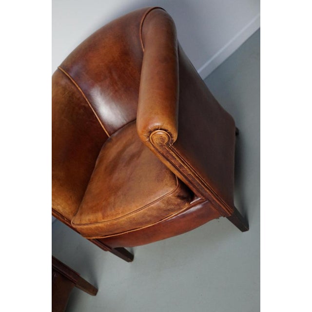 Vintage Dutch Cognac Colored Leather Club Chair, Set of 2 For Sale - Image 9 of 18