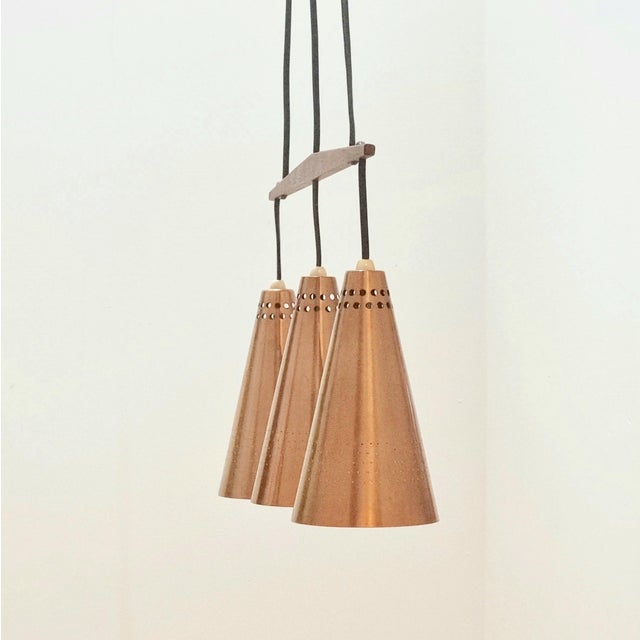 Mid-Century Modern Mid-Century Modern Scandinavian Copper and Teak Triple Pendant Light by Hans-Agne Jakobsson, 1950s For Sale - Image 3 of 11