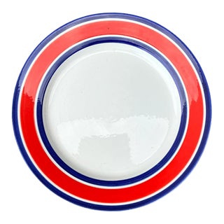 Vintage Italian Red and Blue Striped Ceramic Serving Plate For Sale