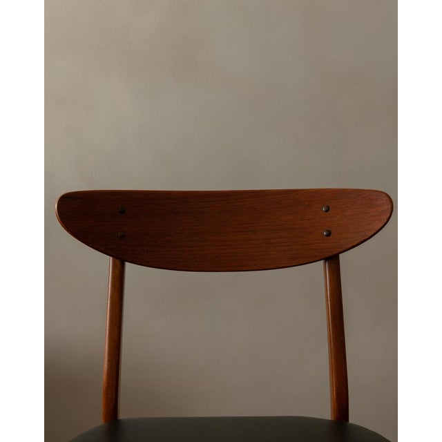 Wood Vintage Danish Dining Chairs in Teak and Black Skai, 1960s, Set of 6 For Sale - Image 7 of 18
