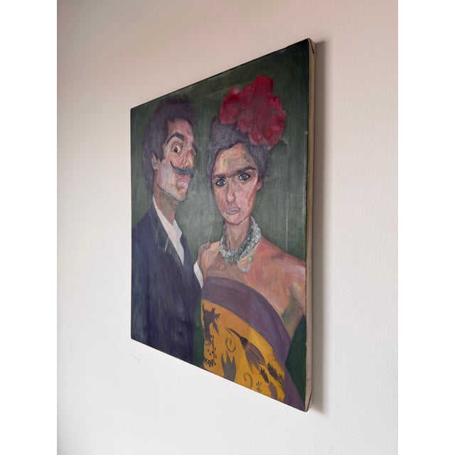 Contemporary Salvador Dalí & Frida Kahlo Portrait Oil on Canvas Painting, Signed For Sale - Image 4 of 12