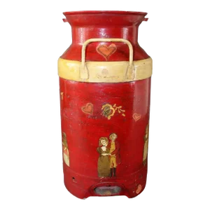1920s Decoupage Folk Art Decorated Antique Dairy Farm Milk Jug