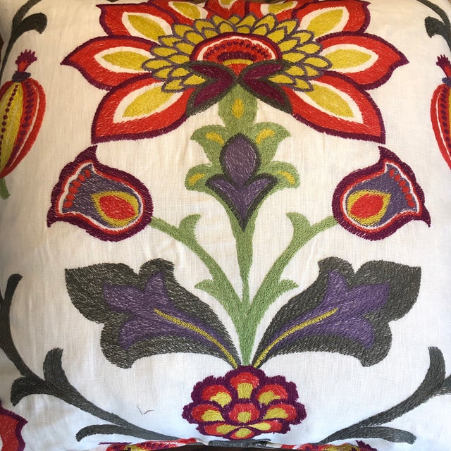 Hamilton Fabrics Floral Embroidered Linen 22” PillowsA Pair Chairish
