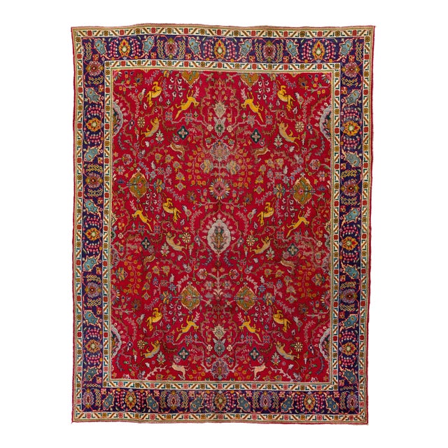 1950s Vintage Tabriz Red Handmade Persian Wool Rug With Shab Abbasi Design For Sale