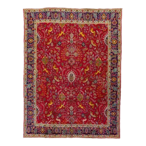 1950s Vintage Tabriz Red Handmade Persian Wool Rug With Shab Abbasi Design