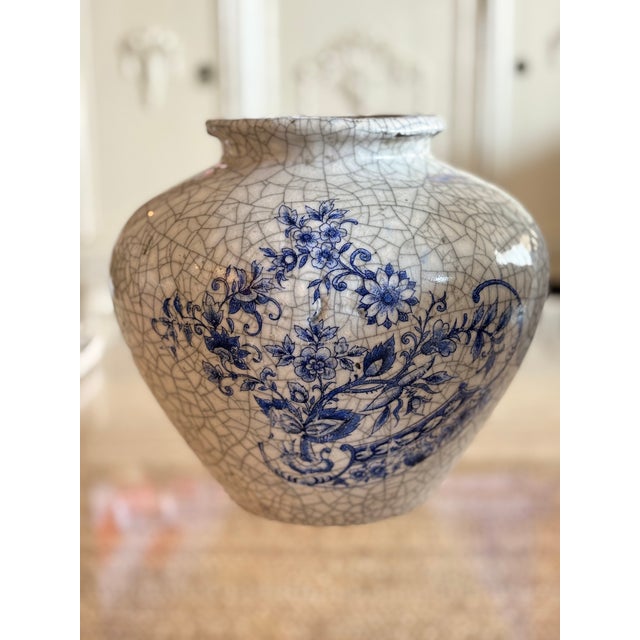 Vintage Large French Clay Crackle Glaze Set of 2 Pots Urn Vase For Sale - Image 4 of 16