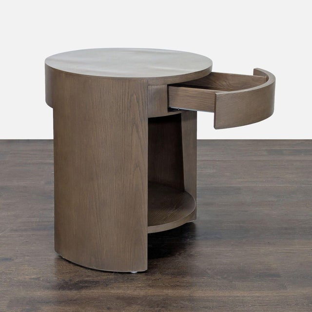 African Restoration Hardware Wyeth Oak Round Bedside Table For Sale - Image 3 of 9