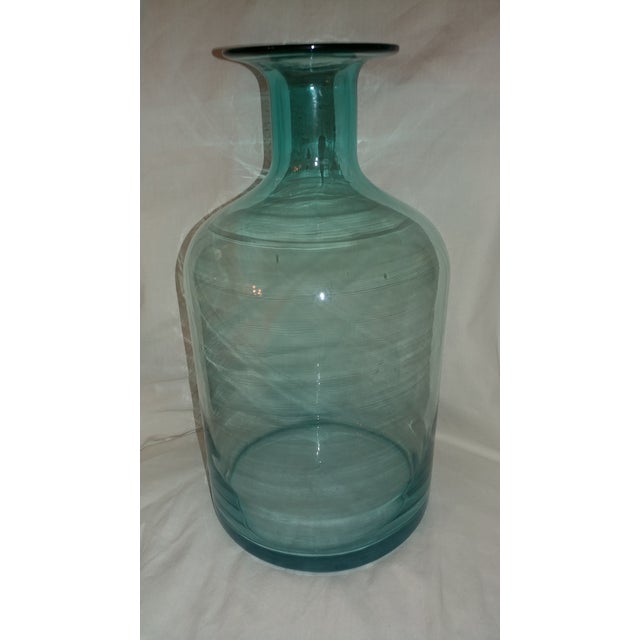 Vintage Turquoise Blue Green Art Glass Vase Bottle For Sale - Image 4 of 11