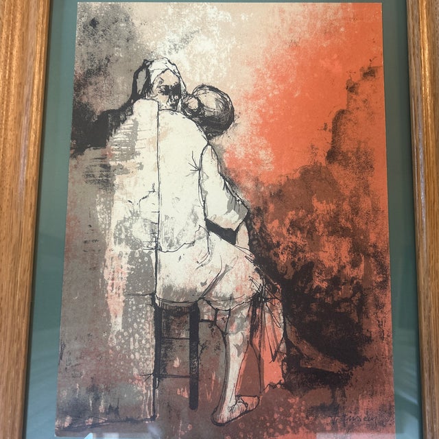 1960’s two seated women original lithograph by Jean Jansem. Signed and framed. Lithograph measures 9x12.5 and 14x17...