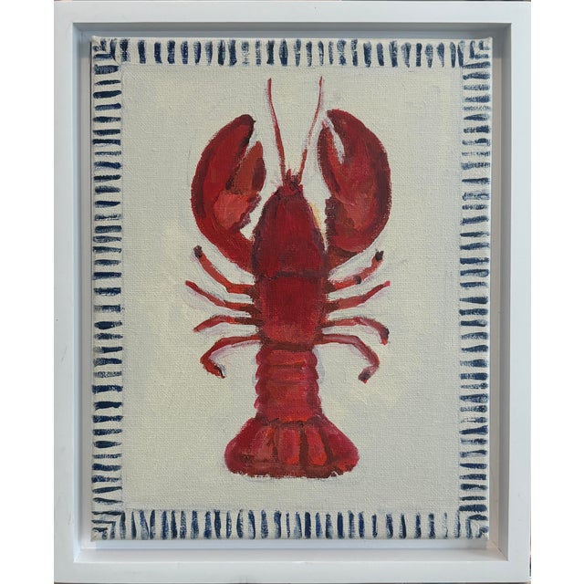 A lobster from the sea original painting in contemporary white float frame by Michelle Heimann .
