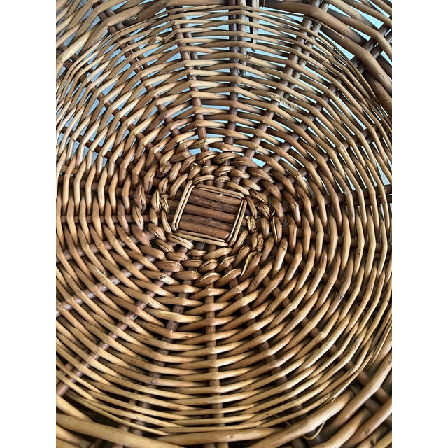 Brown Vintage Handwoven Wicker Gathering Basket With Wrapped Handle For Sale - Image 8 of 10