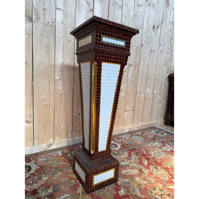 Art Deco Pedestal in Mosaic Glazed Earthenware, 1920s For Sale - Image 4 of 7