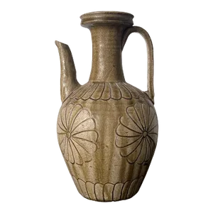 Japanese Ko-Seto Stoneware Ewer with Carved Design