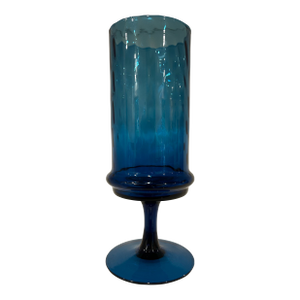 1960s Mid Century Modern Empoli Deep Teal Blue Optic Art Glass Vase With Pedestal - Italian Mouth Blown Empoli