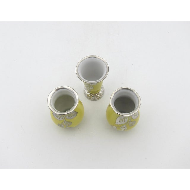 Manfred Veyhl Silver Overlay Rosenthal Yellow Porcelain Vase Trio For Sale In Los Angeles - Image 6 of 9