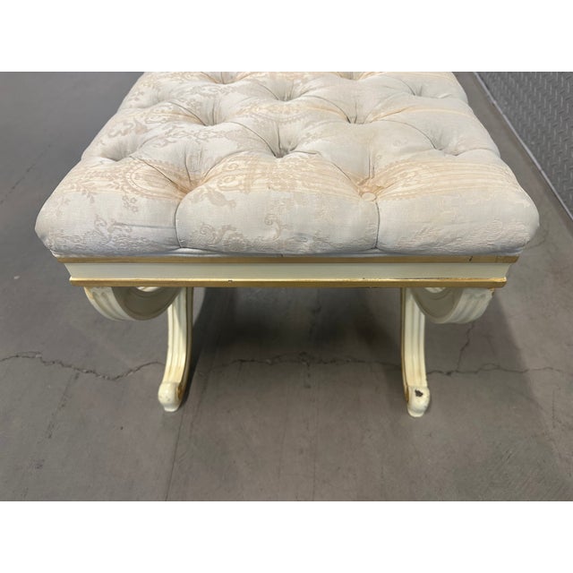1970s 1970s Hollywood Regency-style Giltwood Curule Ottoman With Tufted Cushion For Sale - Image 5 of 14