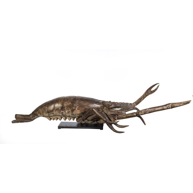 Wood French Wood Carved Lobster Sculpture on Custom Made Iron Base 19th Century For Sale - Image 7 of 7