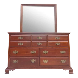 Ethan Allen Solid Cherry Wood Chest of Ten Drawers- Dresser With Mirror