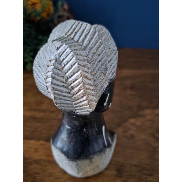 Vintage Hand Carved African Stone Bust Sculpture For Sale - Image 15 of 16