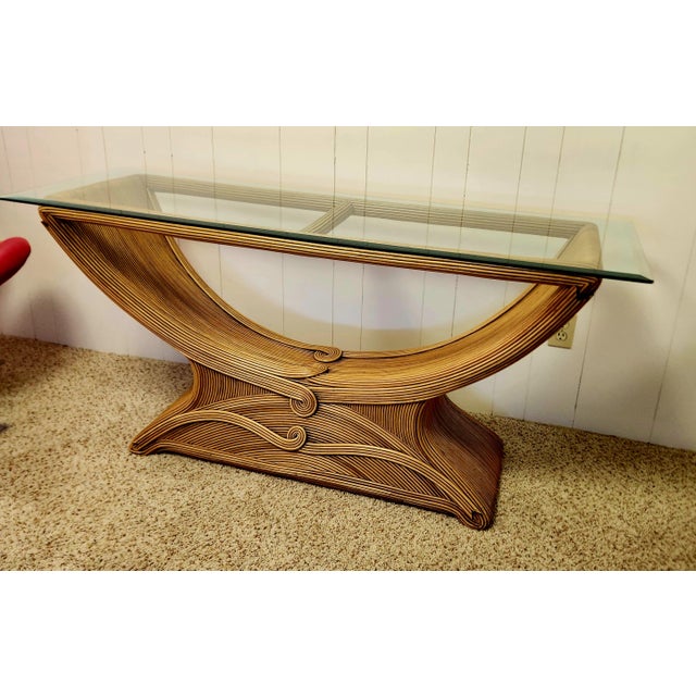 Boho Chic 1970s Pencil Reed Console Table Gabriella Crespi Style For Sale - Image 3 of 14