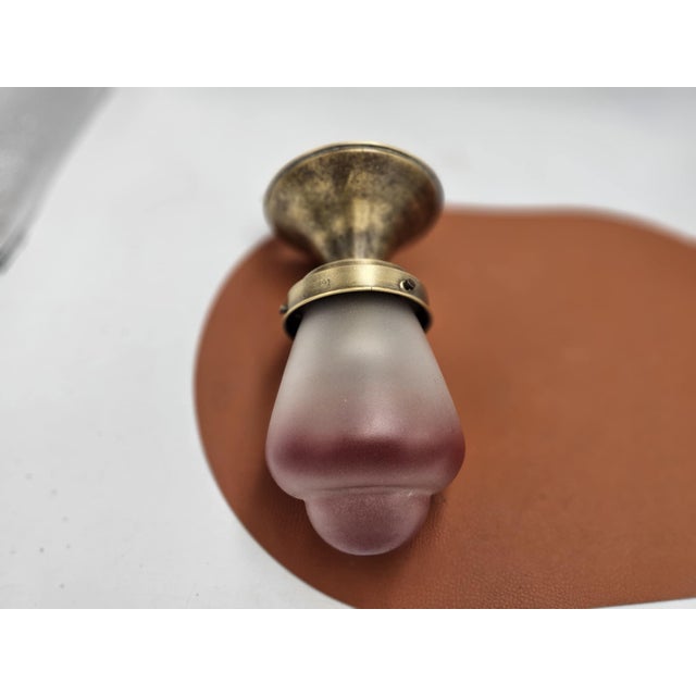 Art deco, brass ceiling lamp, dimensions: height 20 cm, ceiling rose diameter 11.2 cm, lampshade diameter 10 cm. European...