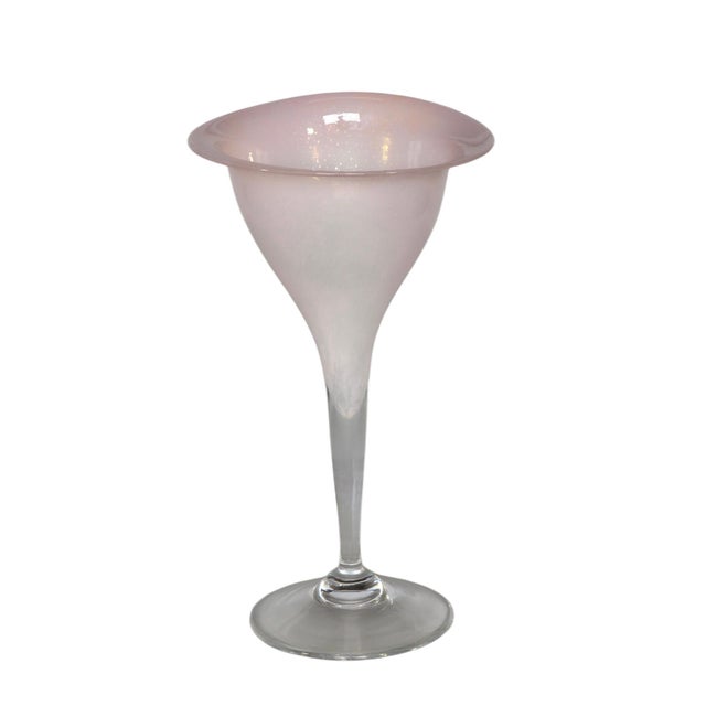 Large Pink and White Murano Glass Calla Lily Vase by Vito, 1984 For Sale - Image 4 of 12