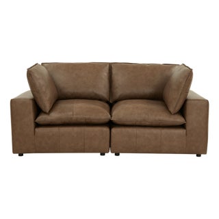 Cali Brown Leather Modular Loveseat For Sale