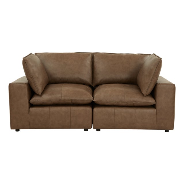 Cali Brown Leather Modular Loveseat For Sale
