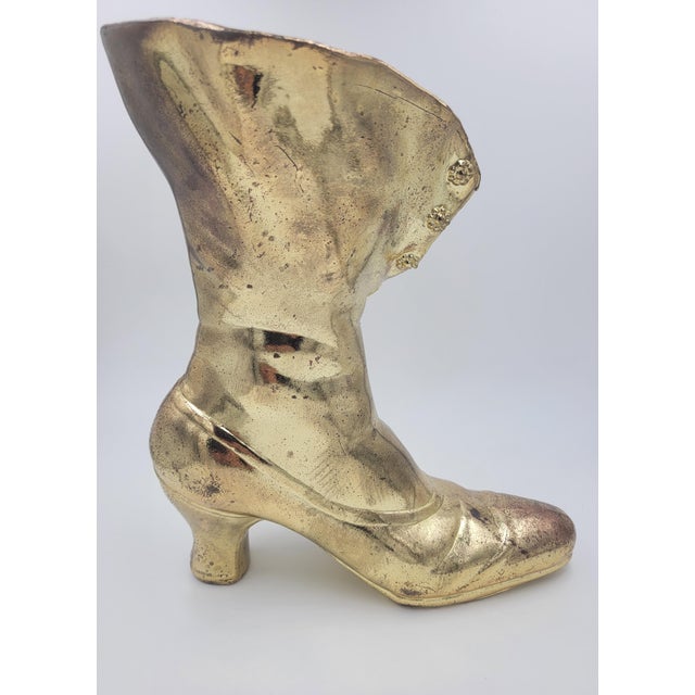Victorian Mid 20th Century Cast Iron Victorian Button Boot Vase – Gilded Gold Finish For Sale - Image 3 of 12