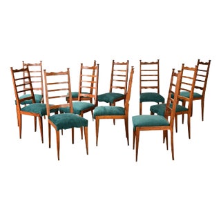 French Midcentury Set of 11 Ladderback Dining Chairs For Sale