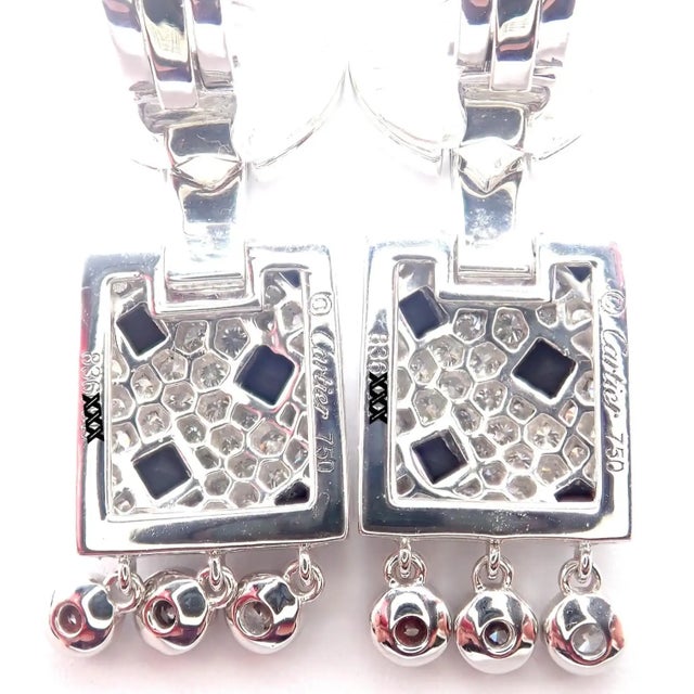 1990s Pair of Cartier Black Onyx Diamond Gold Panthere Panther Earrings For Sale - Image 13 of 13