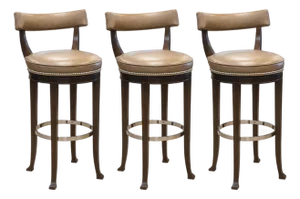 Set of 3 Custom Made Richard Ross Designs Brown Leather and Wood Barstools
