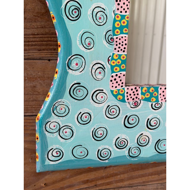 1990s Whimsical Hand-Painted Coastal Folk Art Fish Wall Mirror For Sale In Naples, FL - Image 6 of 10