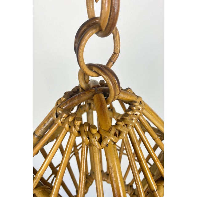 Wood Bamboo & Rattan Lantern Chandelier Pendant, Italy, 1960s For Sale - Image 7 of 10