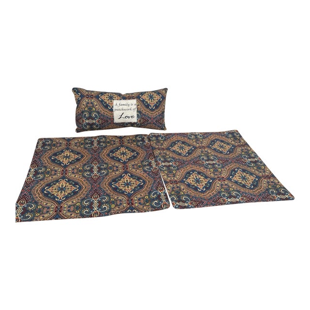 Pack of 3 Blue Paisley Pillows Handmade For Sale