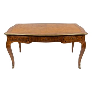 French Louis XV-style Bureau Plat (Flat-Top Writing Desk) Featuring a Leather-Insets Topp For Sale