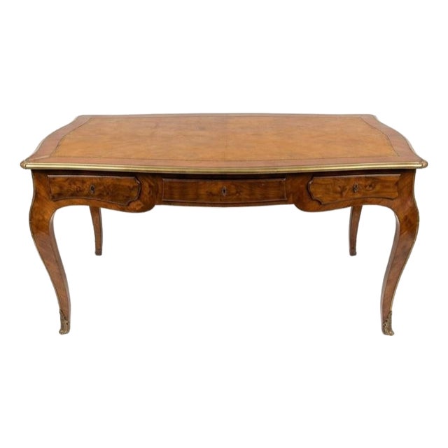 French Louis XV-style Bureau Plat (Flat-Top Writing Desk) Featuring a Leather-Insets Topp For Sale