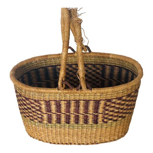 French Country Antique Market Basket Woven For Sale