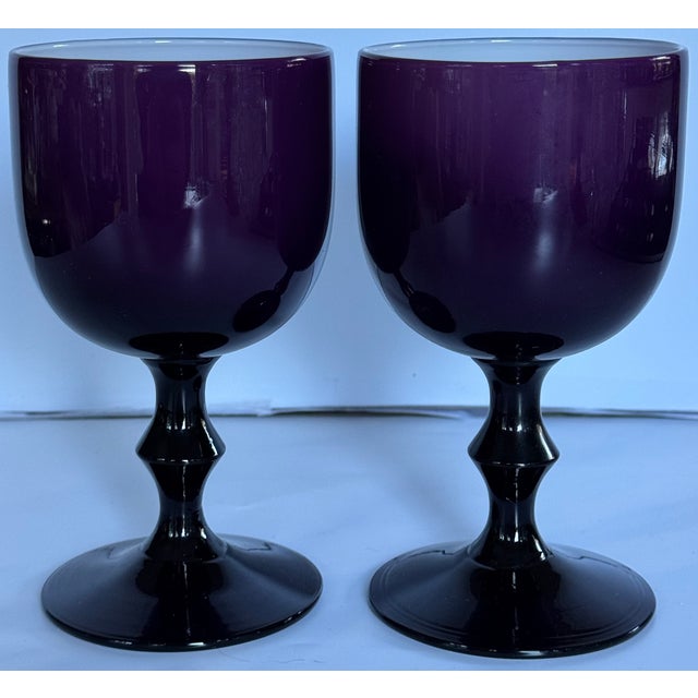 Contemporary Carlo Moretti Style Amethyst White Cased Goblets - A Pair For Sale - Image 3 of 5