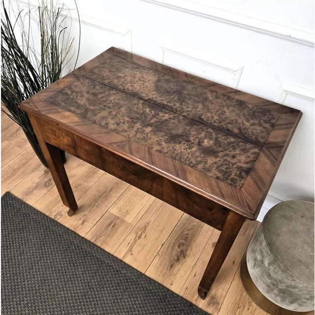 Mid-Century Art Deco Italian Walnut Burl Wood Writing Desk Table, 1960s For Sale - Image 8 of 11