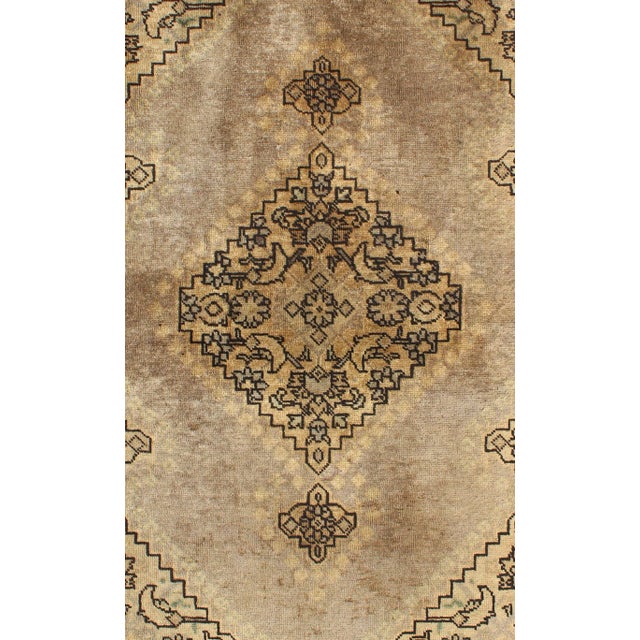 Earth Tone Vintage Tabriz Rug With Geometric Pattern and Medallion For Sale - Image 4 of 7
