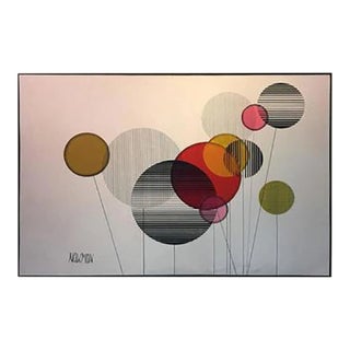 1970s Colorful Modernist Sphere Flowers on Stems Painting For Sale